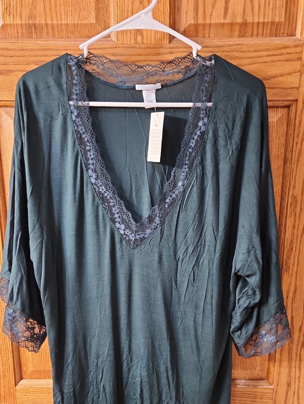 Eberjey Edie Kimono 3/4-Sleeve Lace-Trimmed Top